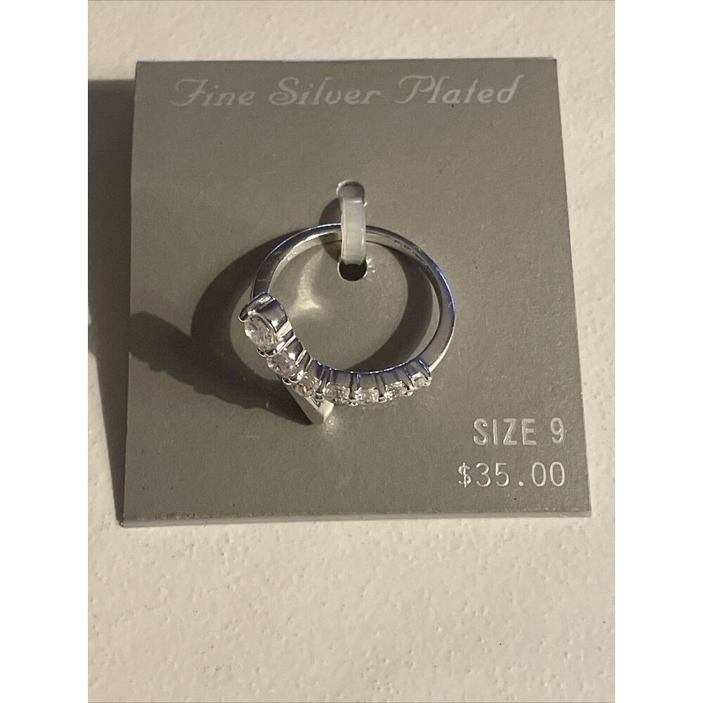 NWT Fine Silver Plated Clear Rhinestone‎ Ring Size 9 $35 Retail A125